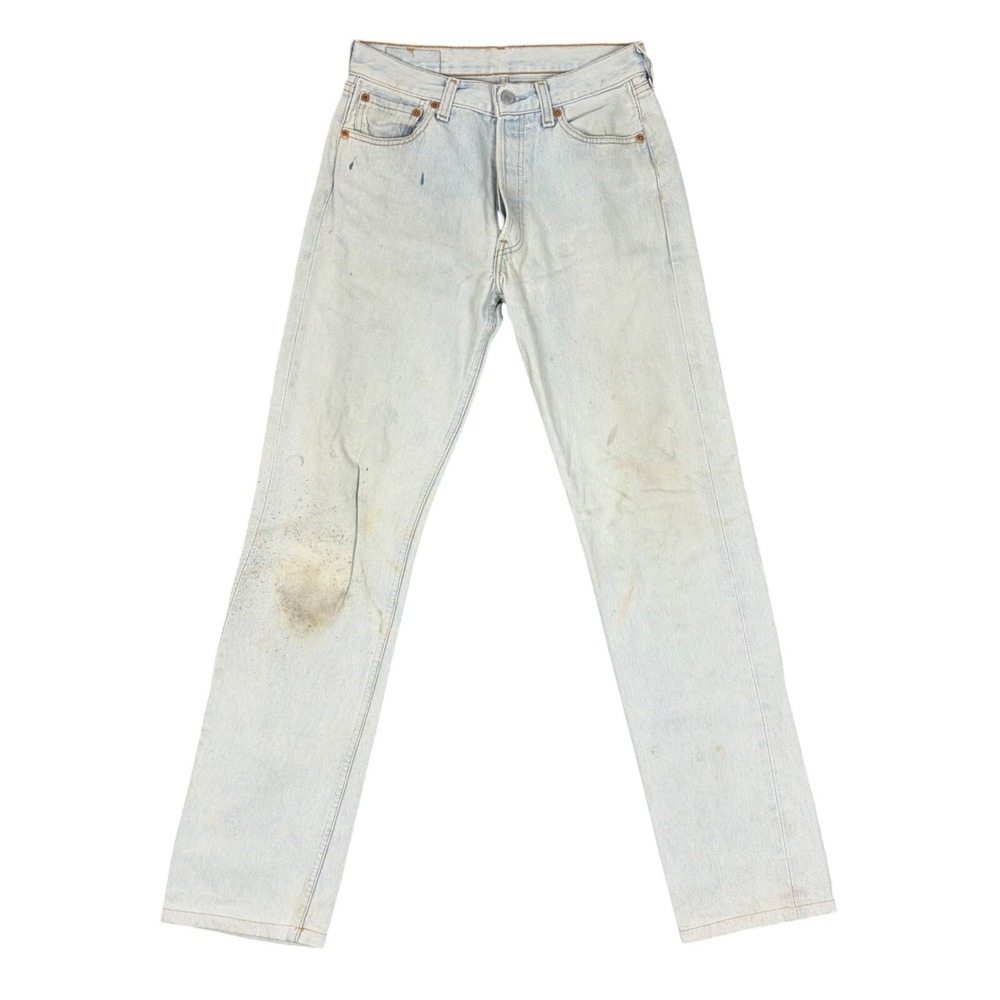 Vintage Levis Jeans Mens 29x34 Light Wash 501 Straight Leg Button Fly Distressed